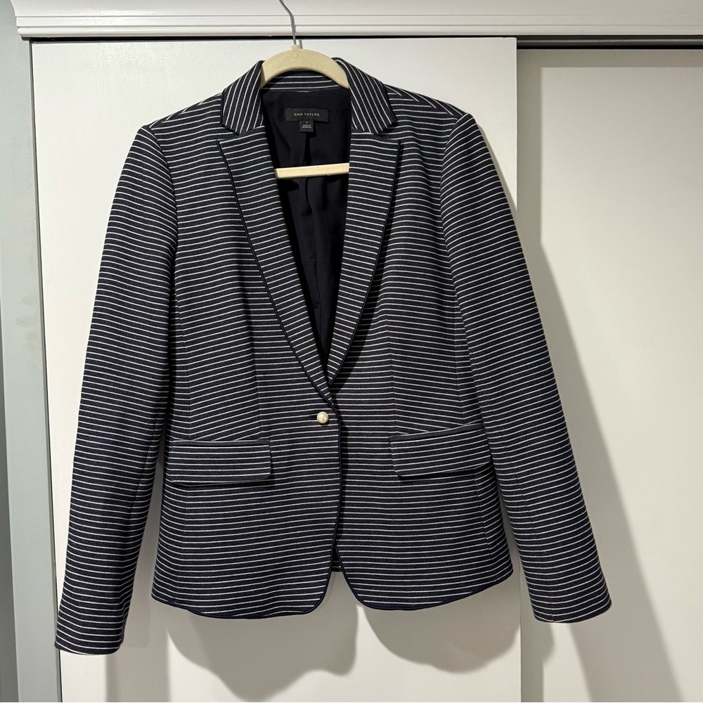 Ann Taylor Navy blue and White Striped Blazer